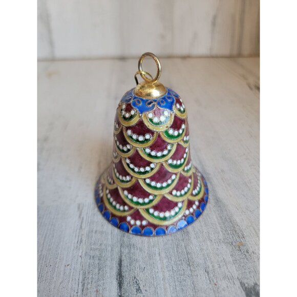 Unique Mosaic bell ornament Xmas vintage red‎ blue - Picture 2 of 7